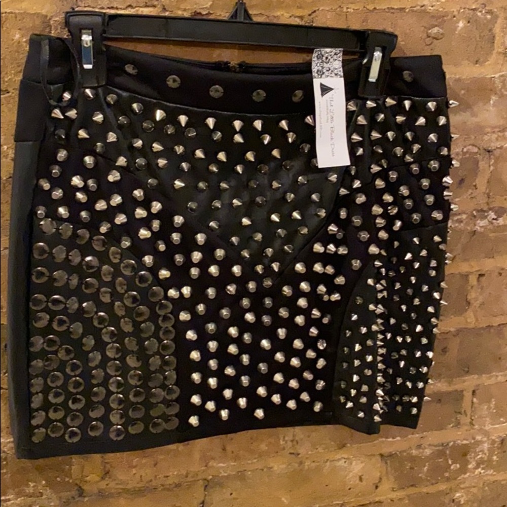 BLACK faux leather studded skirt